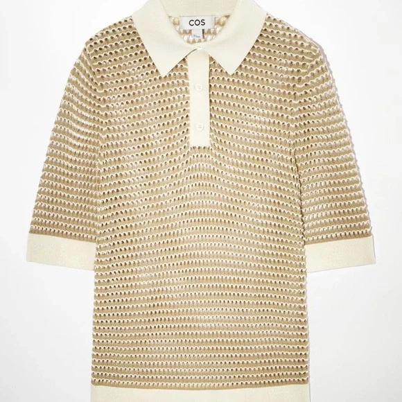 COS Mesh Crochet Polo Shirt Top S NWOT - Picture 4 of 11